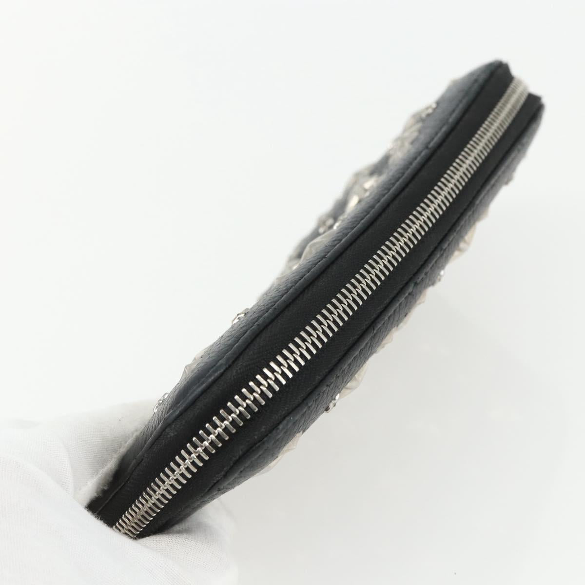 Jimmy Choo Studs Long Wallet Leather Black Silver Auth bs31467