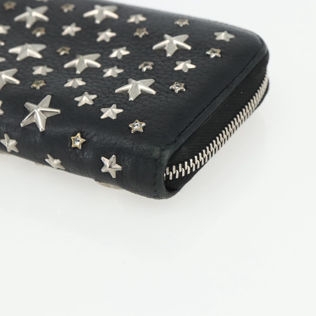 Jimmy Choo Studs Long Wallet Leather Black Silver Auth bs31467