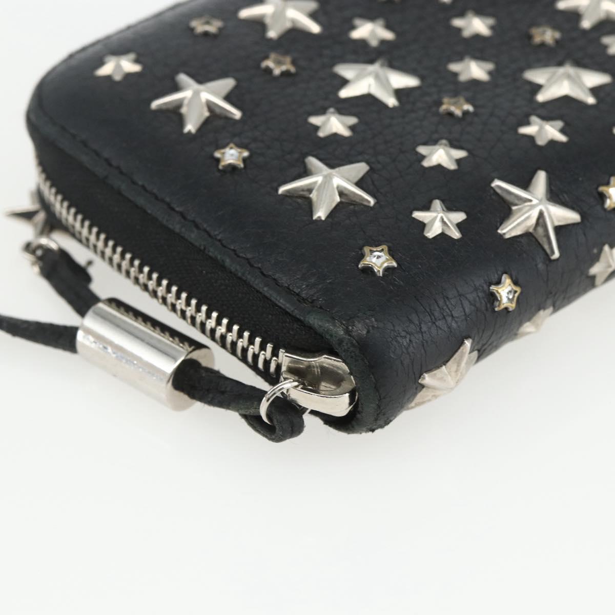 Jimmy Choo Studs Long Wallet Leather Black Silver Auth bs31467