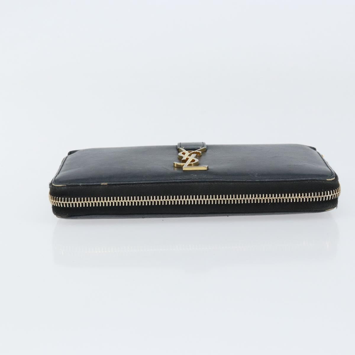 SAINT LAURENT Long Wallet Leather Black Gold Auth bs31468