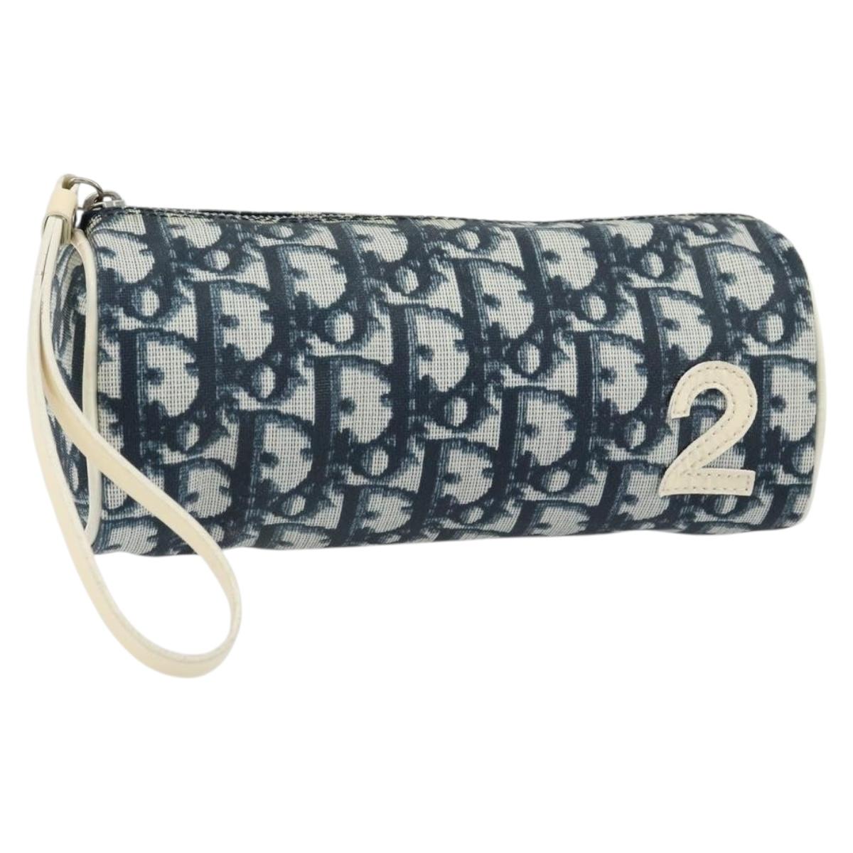 Christian Dior Trotter Canvas Pouch PVC Navy Silver Auth bs31469