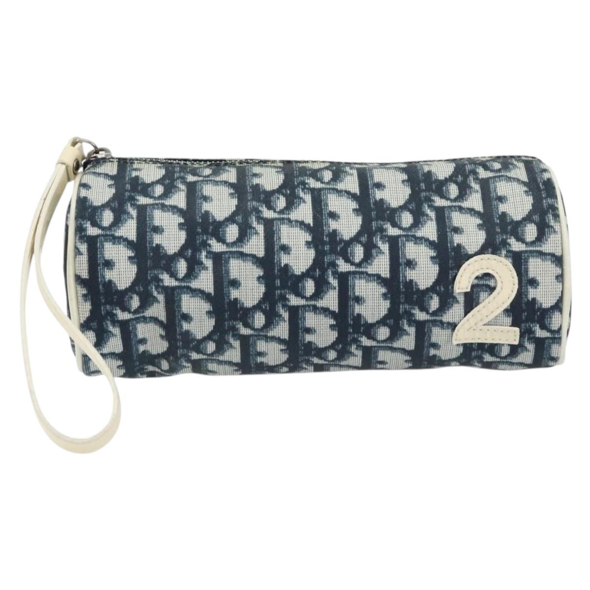 Christian Dior Trotter Canvas Pouch PVC Navy Silver Auth bs31469