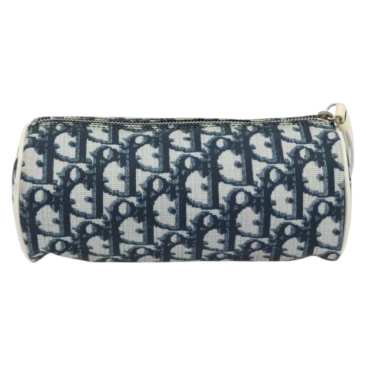 Christian Dior Trotter Canvas Pouch PVC Navy Silver Auth bs31469