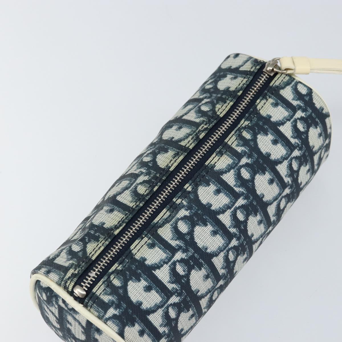 Christian Dior Trotter Canvas Pouch PVC Navy Silver Auth bs31469