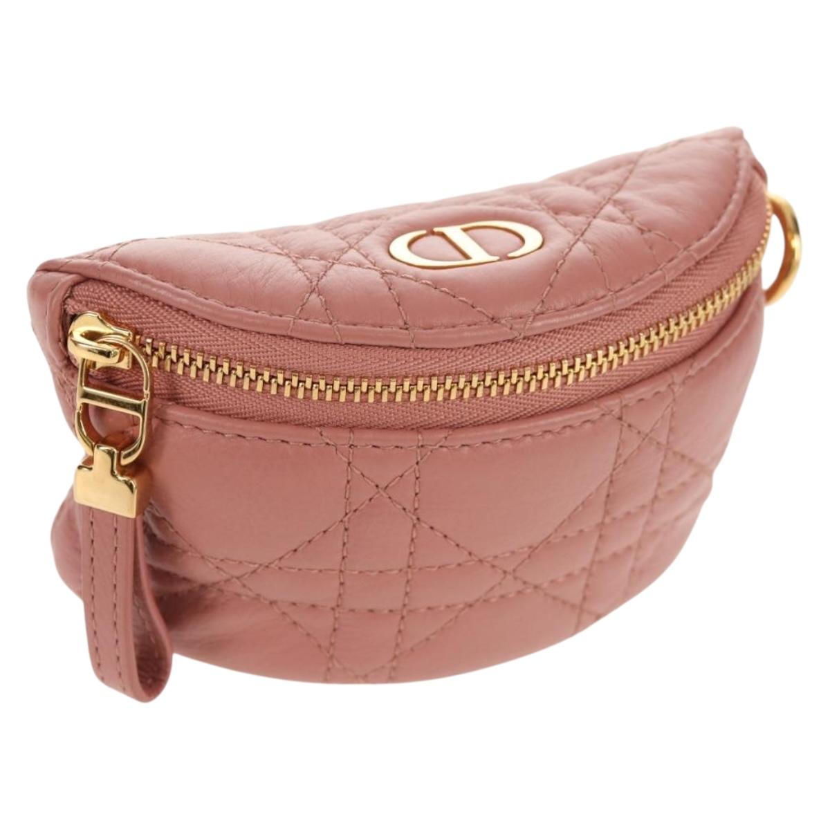 Christian Dior Canage Pouch Lamb Skin Pink Gold Auth bs31470SAV