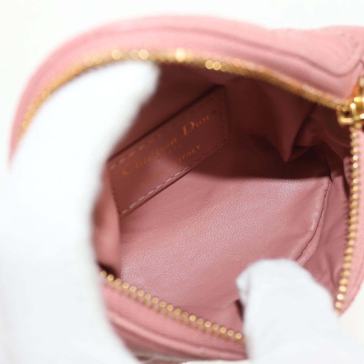 Christian Dior Canage Pouch Lamb Skin Pink Gold Auth bs31470SAV