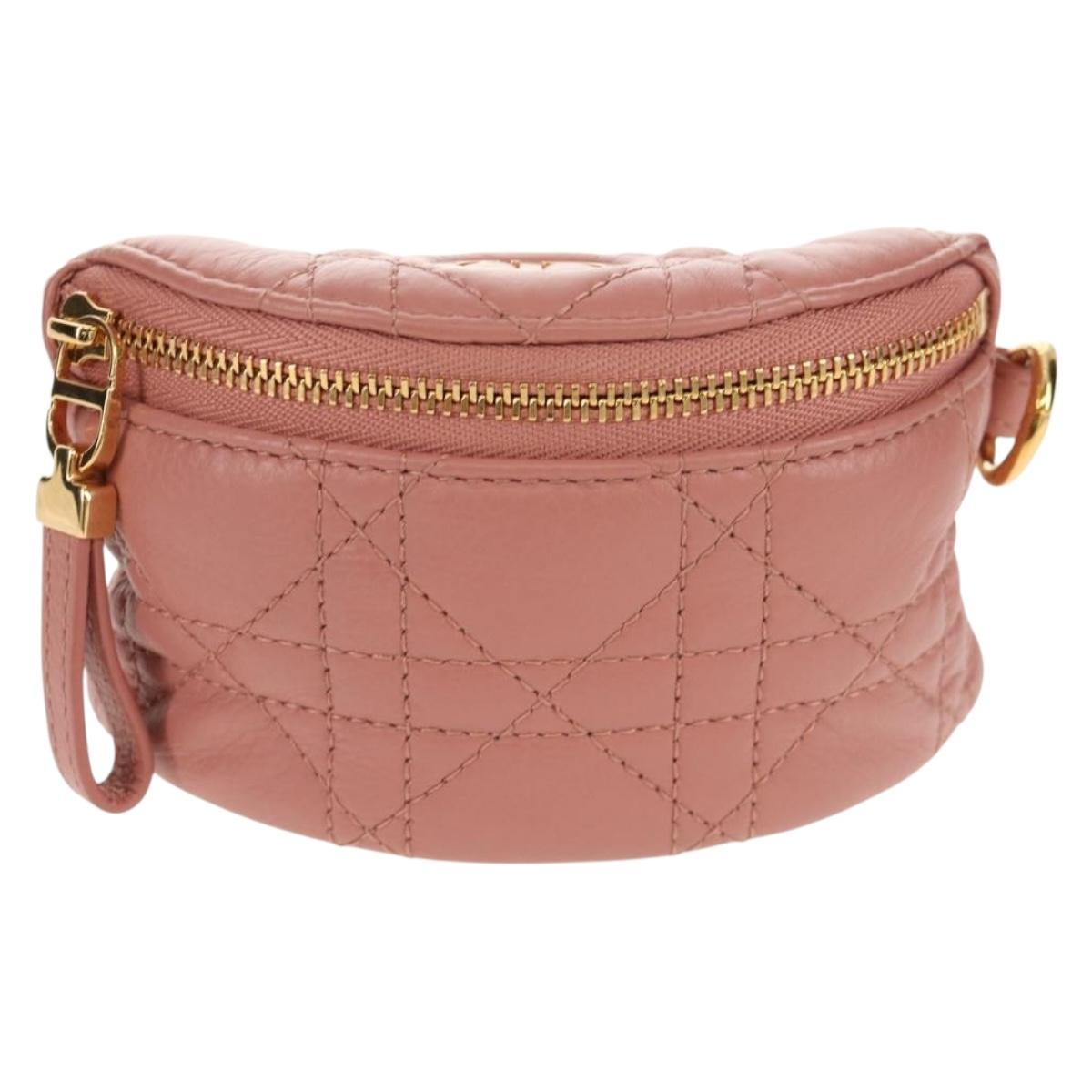 Christian Dior Canage Pouch Lamb Skin Pink Gold Auth bs31470SAV