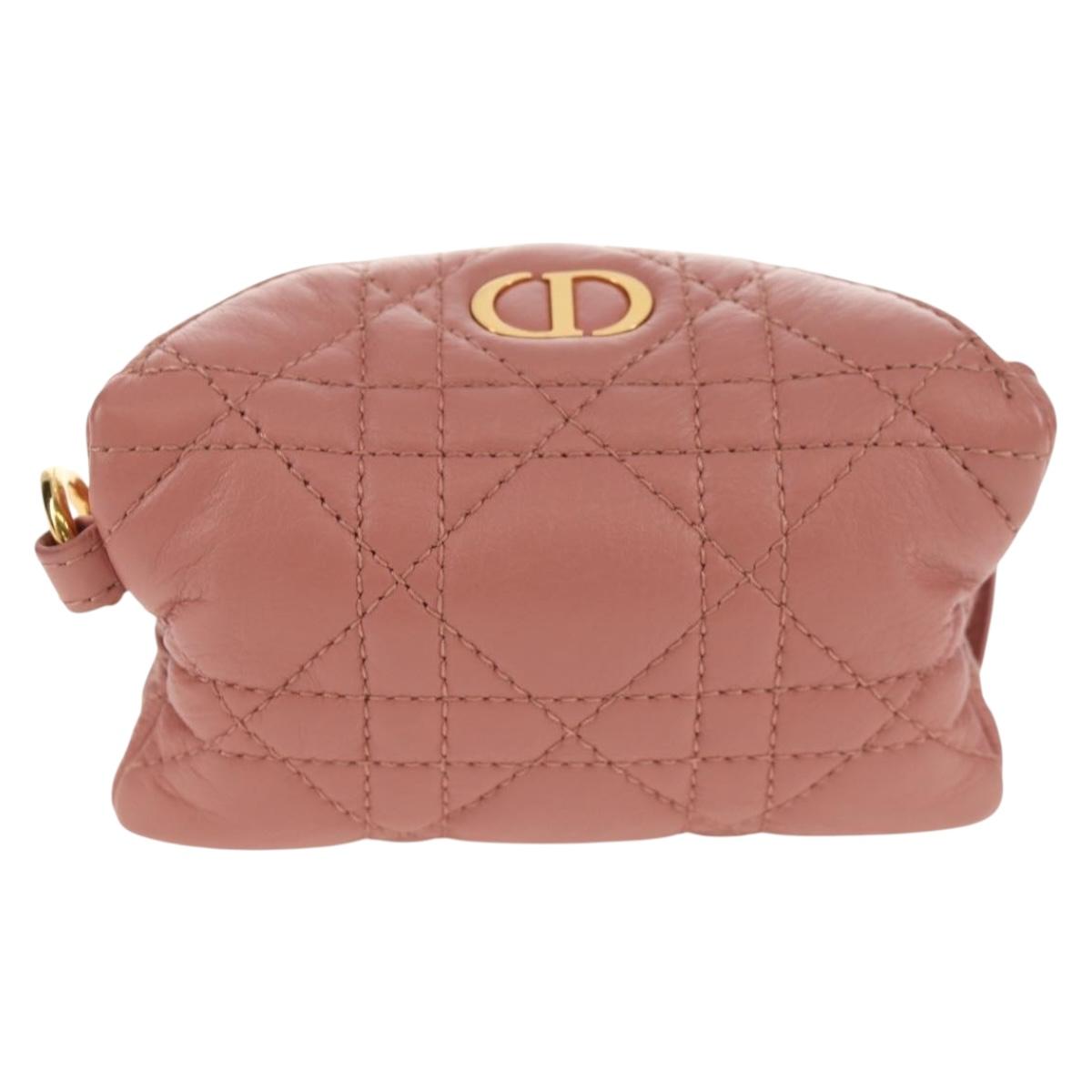Christian Dior Canage Pouch Lamb Skin Pink Gold Auth bs31470SAV