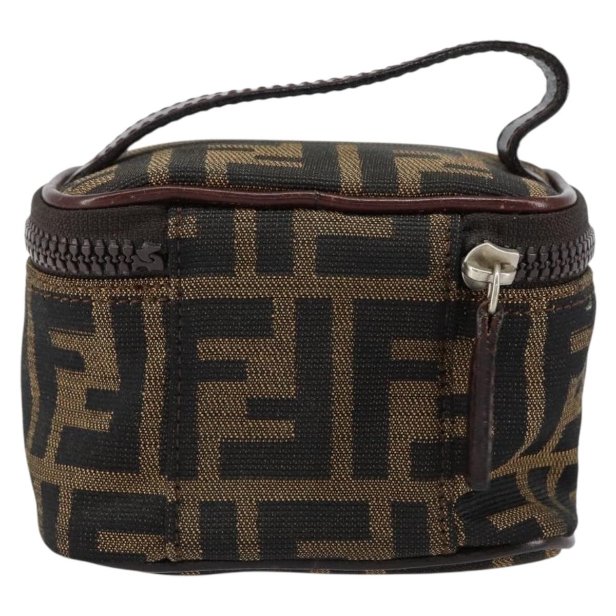 FENDI Zucca Canvas Pouch Pouch Black Brown Auth bs31471
