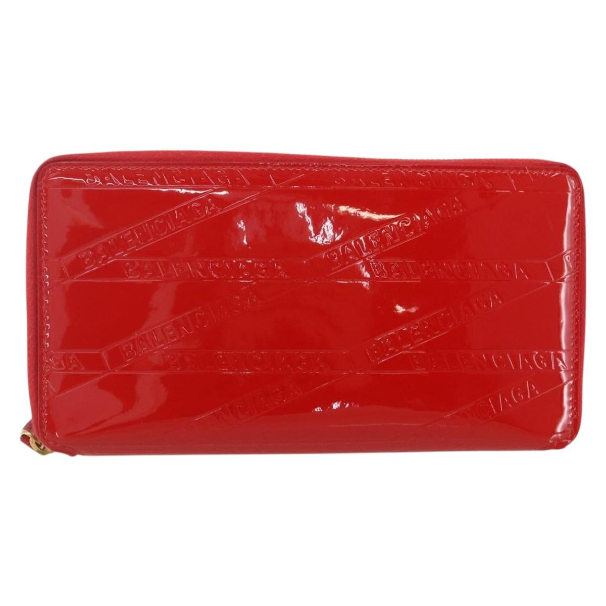 BALENCIAGA Long Wallet Enamel Red 553884 Auth bs31472