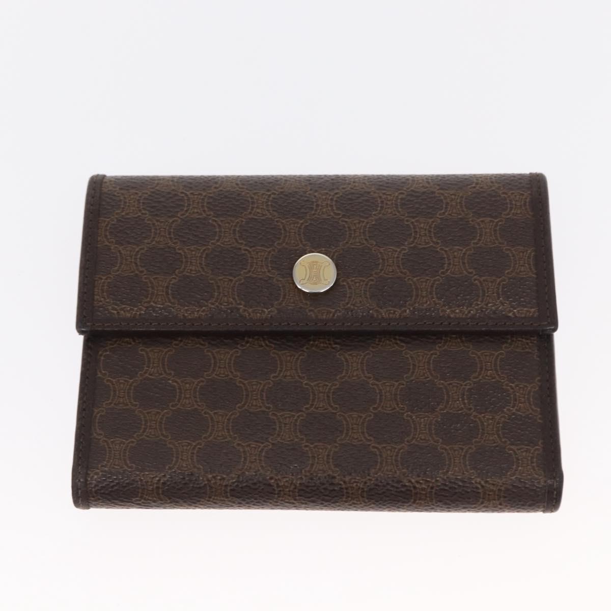 CELINE Macadam Canvas Wallet PVC Canvas 3 Set Brown Beige Auth bs31476