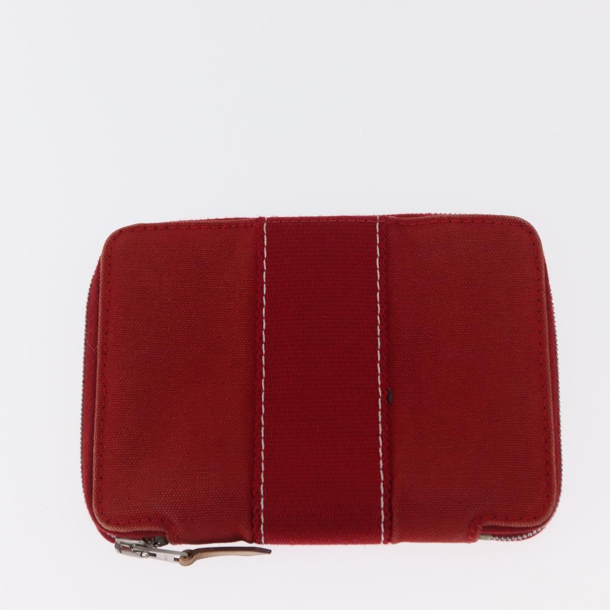 HERMES Wallet Canvas Leather 3 Set Brown Orange gray Auth bs31477