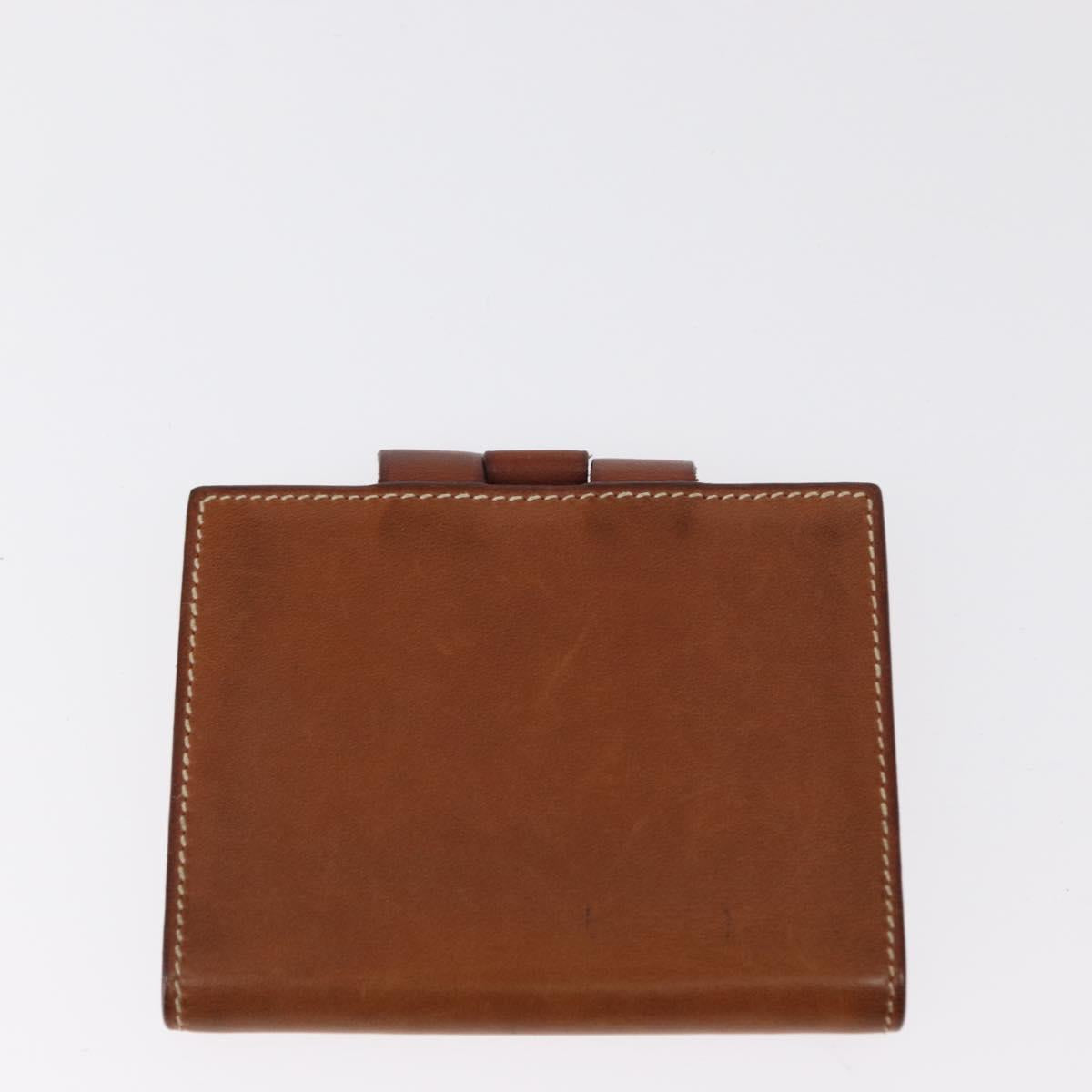 HERMES Wallet Canvas Leather 3 Set Brown Orange gray Auth bs31477