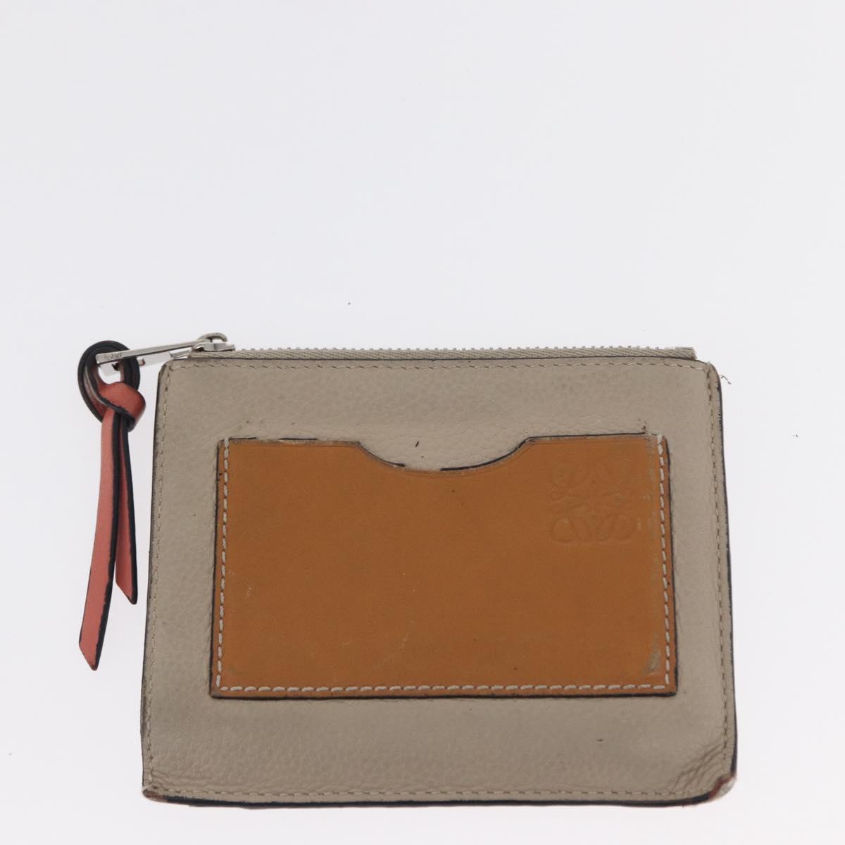 LOEWE Wallet Leather 2 Set Beige Silver Auth bs31478