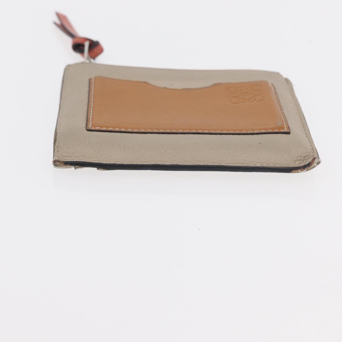 LOEWE Wallet Leather 2 Set Beige Silver Auth bs31478