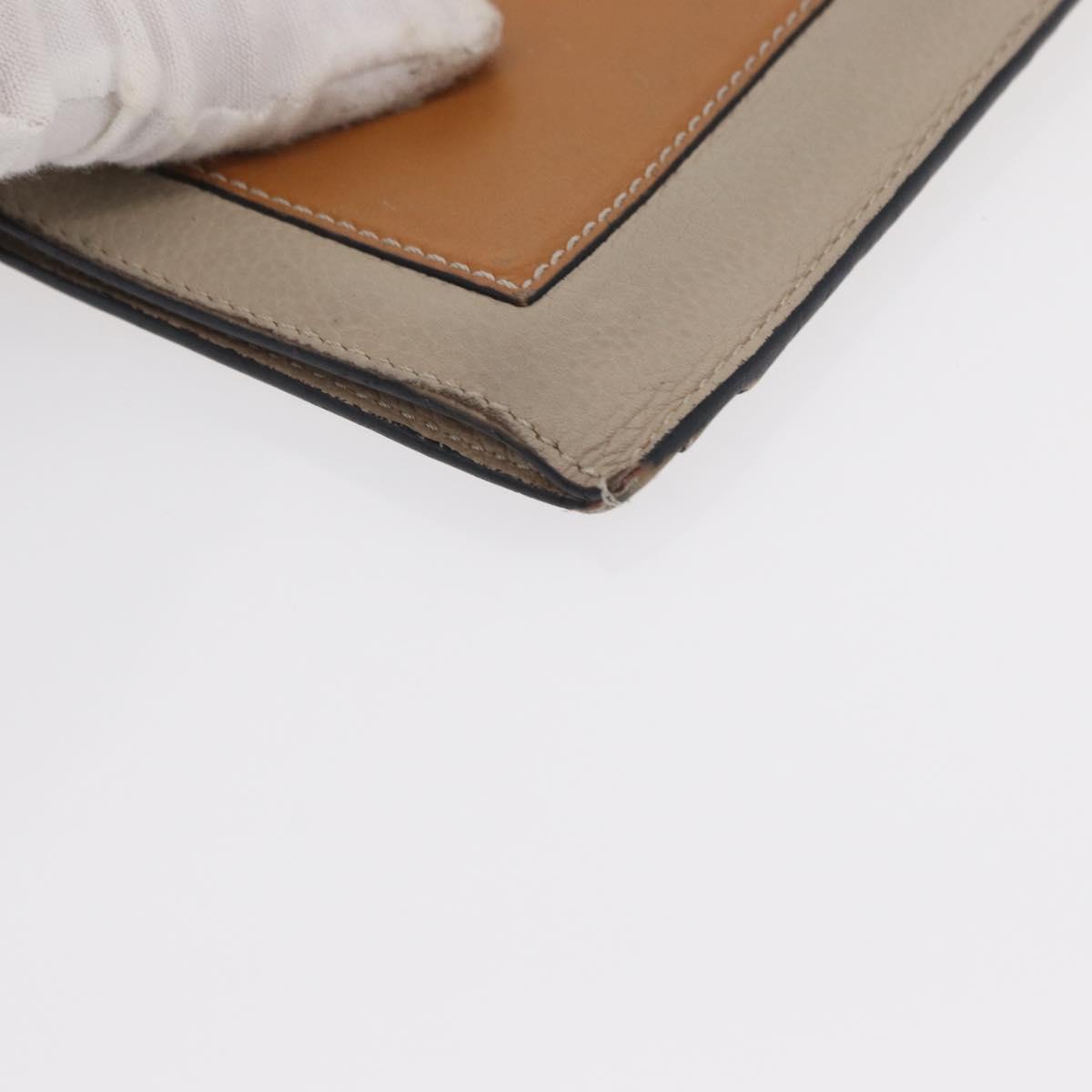 LOEWE Wallet Leather 2 Set Beige Silver Auth bs31478