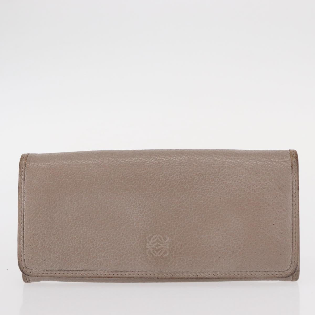 LOEWE Wallet Leather 2 Set Beige Silver Auth bs31478