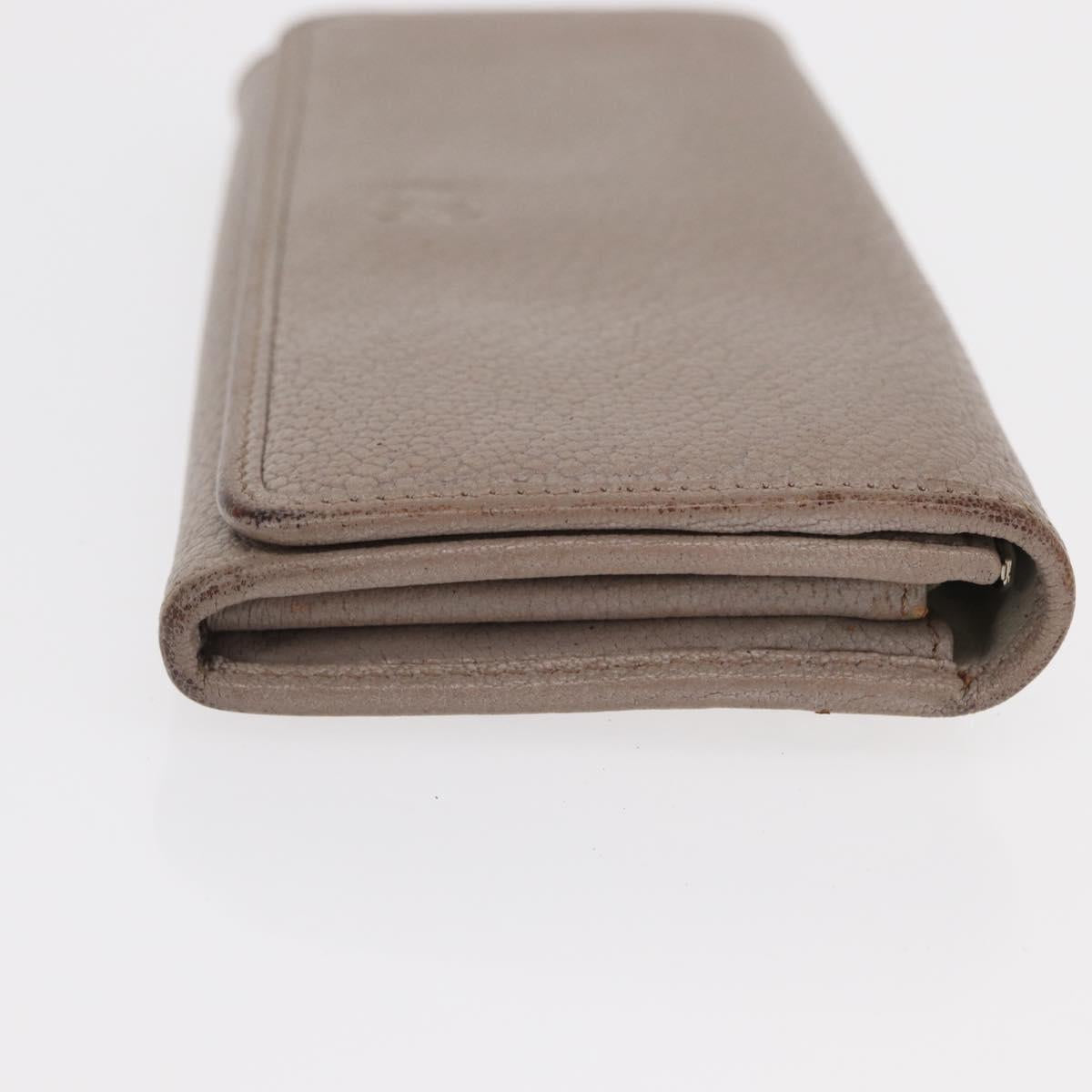 LOEWE Wallet Leather 2 Set Beige Silver Auth bs31478