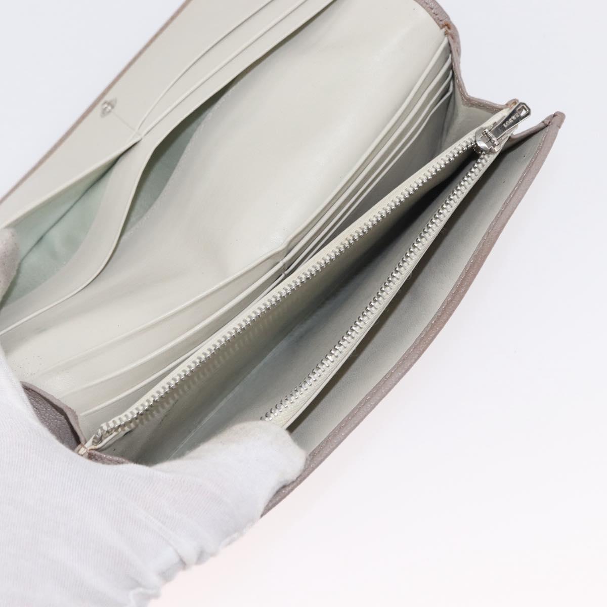 LOEWE Wallet Leather 2 Set Beige Silver Auth bs31478