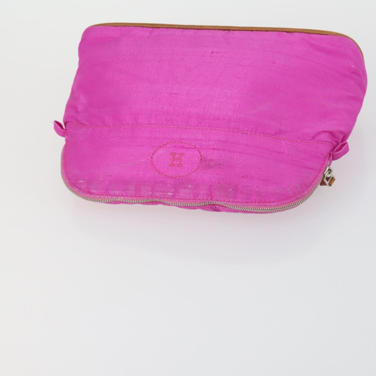HERMES Pouch Canvas 3 Set Pink Black Brown Auth bs31480