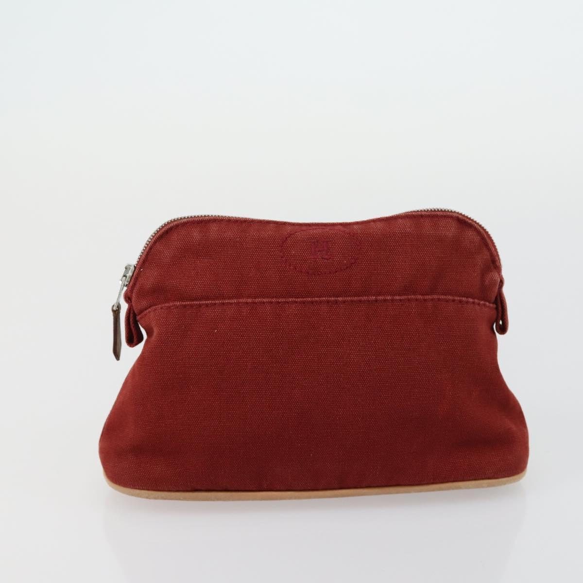 HERMES Pouch Canvas 3 Set Pink Black Brown Auth bs31480