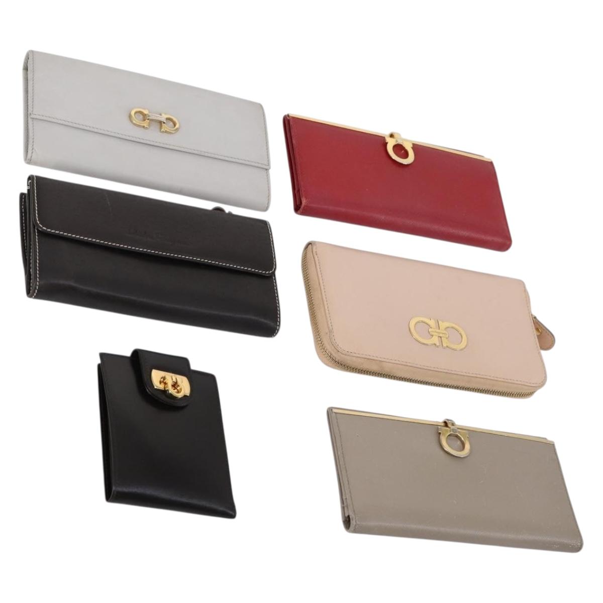 Salvatore Ferragamo Wallet Leather 6 Set Black Beige Red Auth bs31481