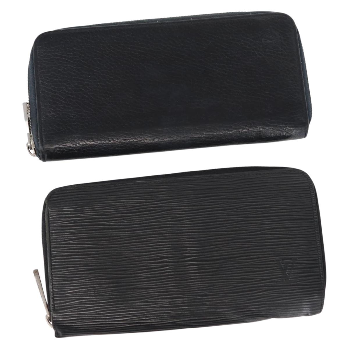 LOUIS VUITTON Epi Wallet Leather 2 Set Black LV Auth bs31483