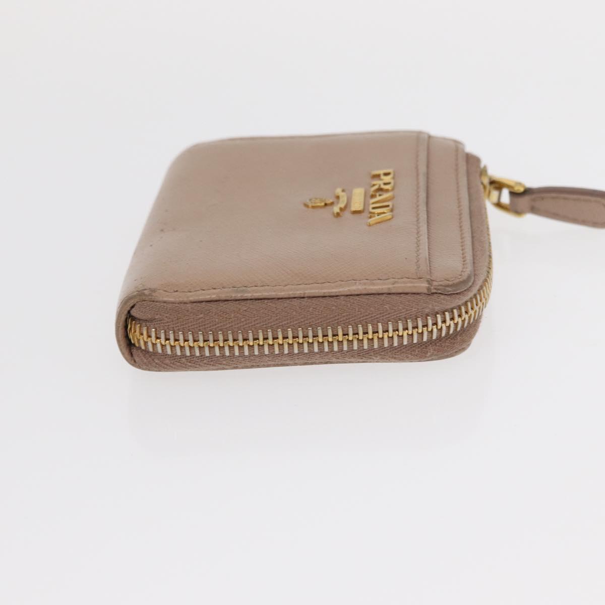 PRADA Key Case Leather 2 Set Beige Black Auth bs31485