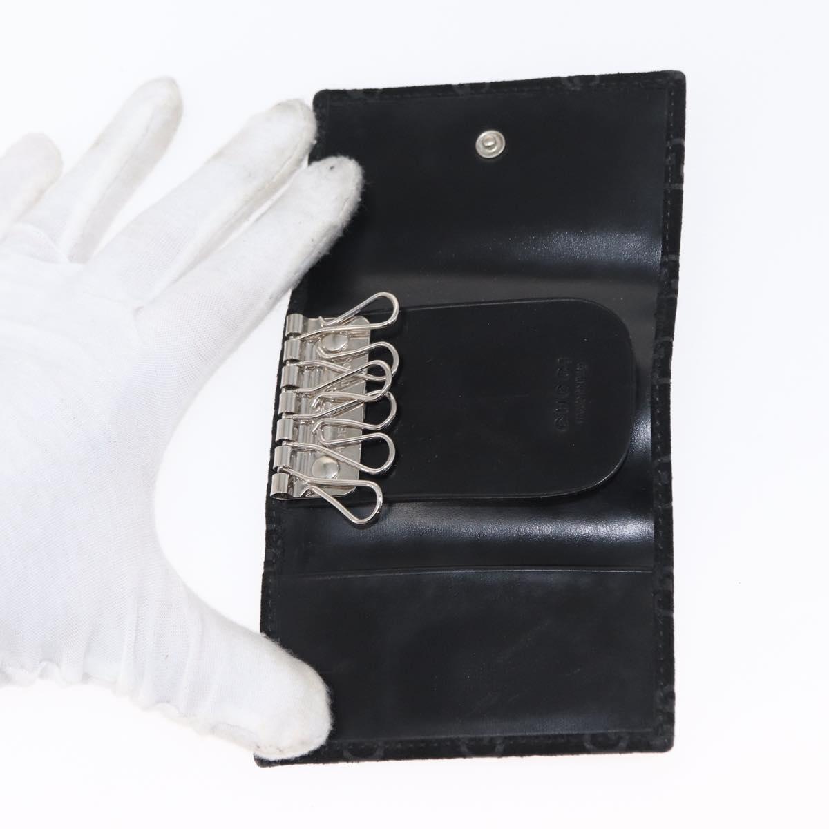 GUCCI GG Canvas Key Case Leather Suede 3 Set Black Pink Auth bs31486