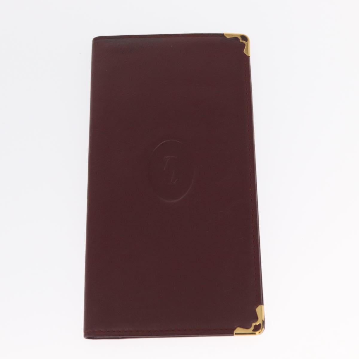 CARTIER Must Line Wallet Clutch Bag Leather 2 Set Bordeaux Gold Auth bs31487