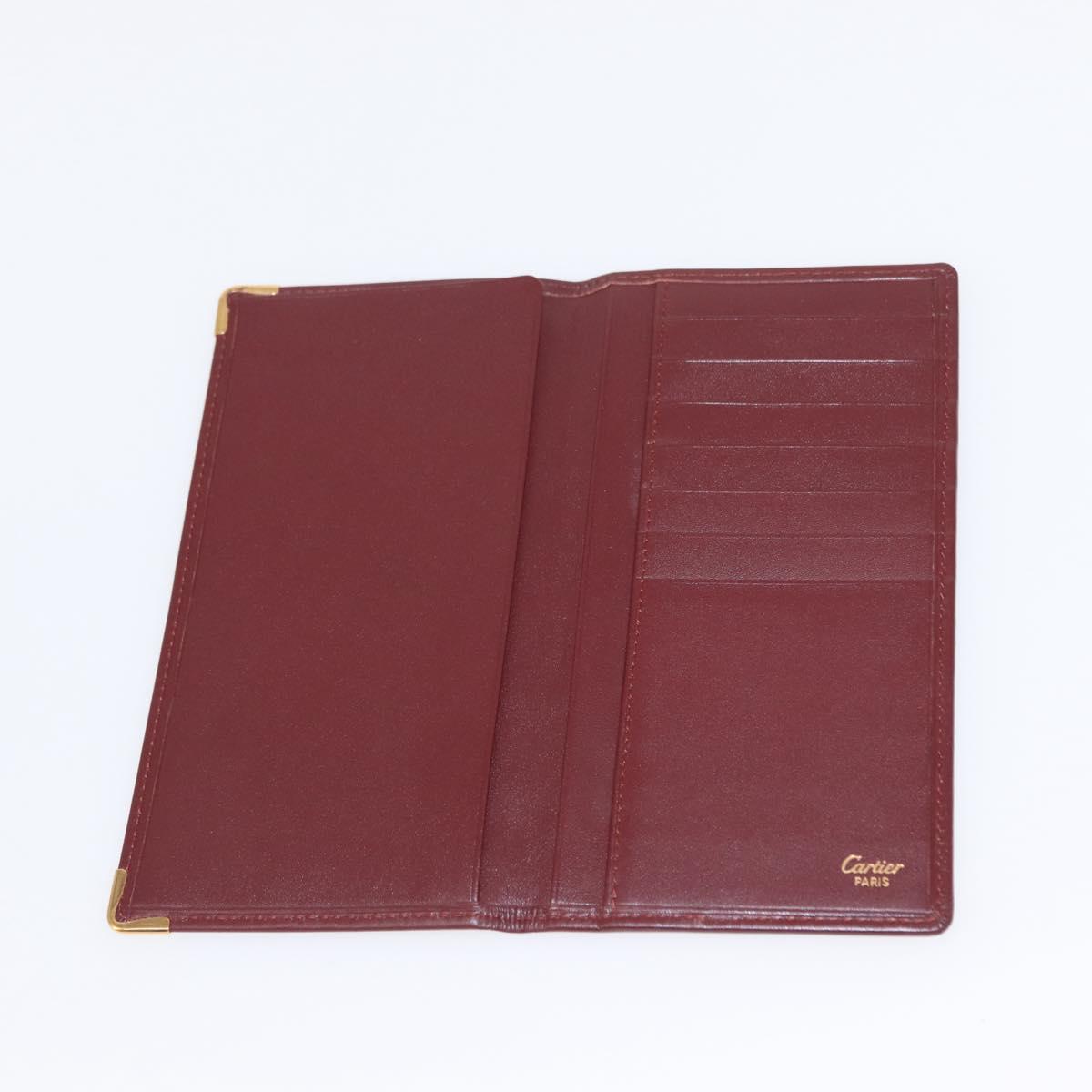 CARTIER Must Line Wallet Clutch Bag Leather 2 Set Bordeaux Gold Auth bs31487