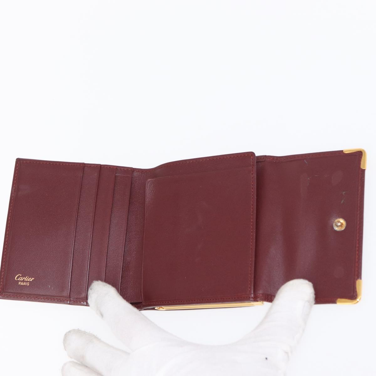CARTIER Must Line Wallet Clutch Bag Leather 2 Set Bordeaux Gold Auth bs31487