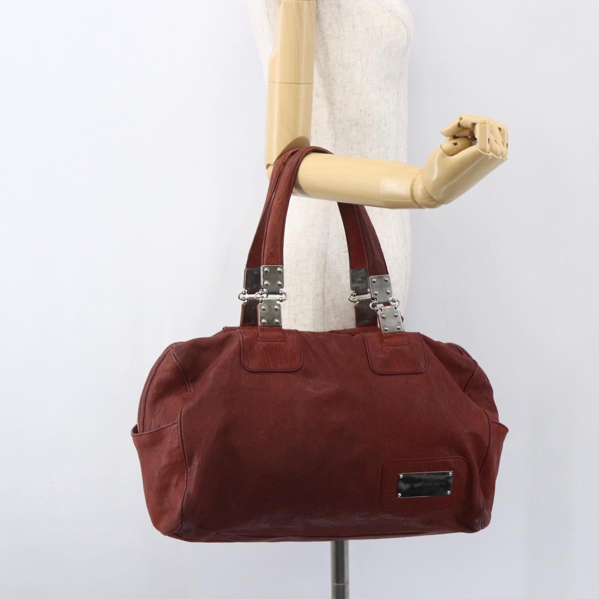 BALENCIAGA Tote Bag Leather Red Silver Auth bs31491