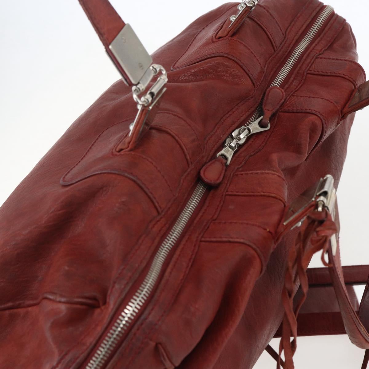 BALENCIAGA Tote Bag Leather Red Silver Auth bs31491