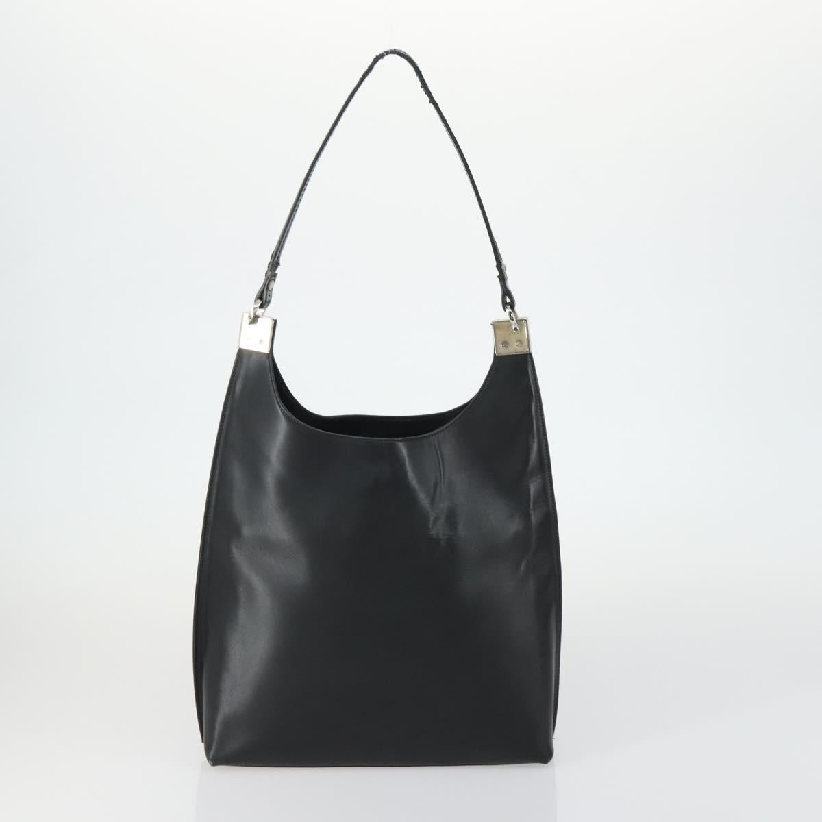 Salvatore Ferragamo Shoulder Bag Leather Canvas 2 Set Black Silver Auth bs31495