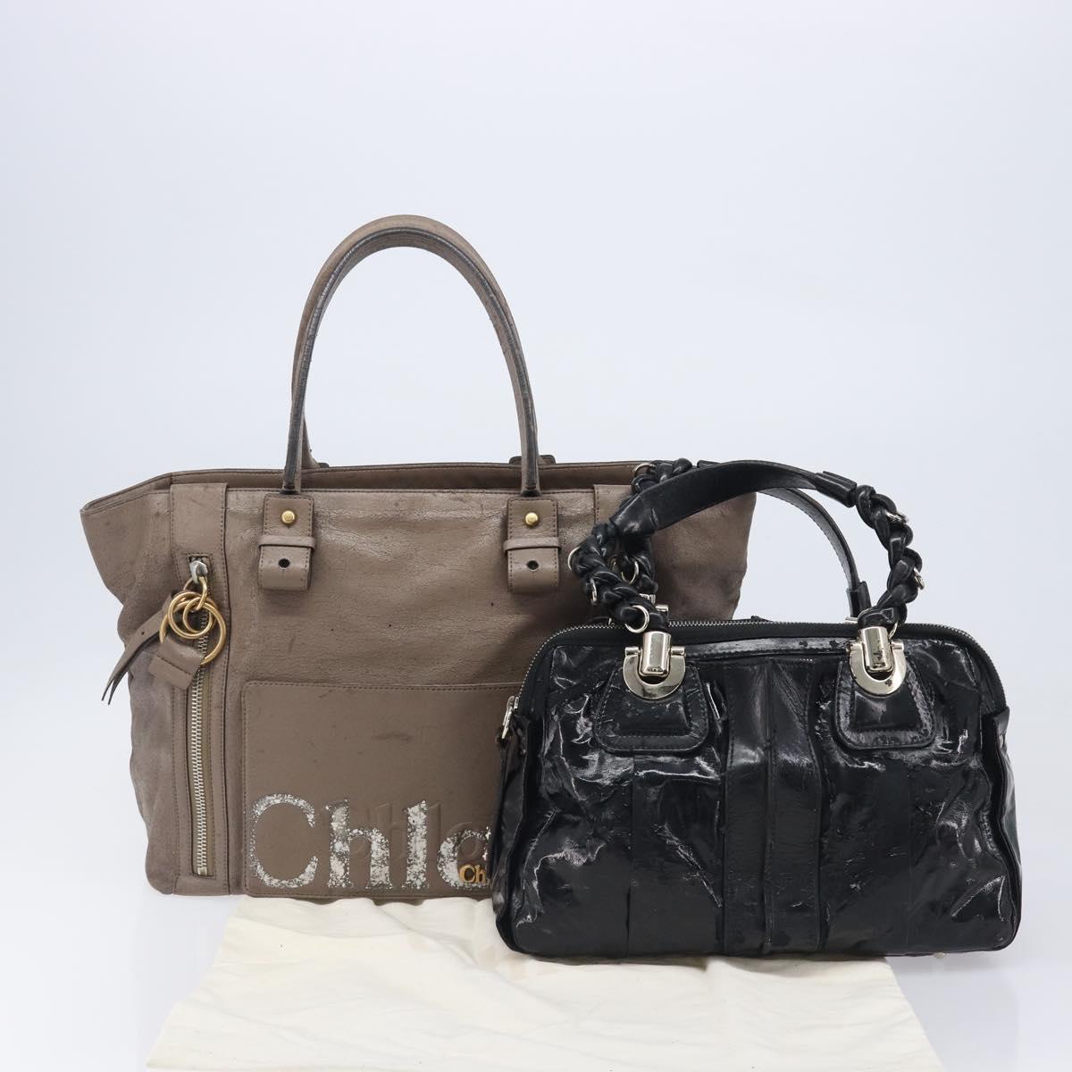 Chloe Tote Bag Leather 2 Set Black Beige Auth bs31501