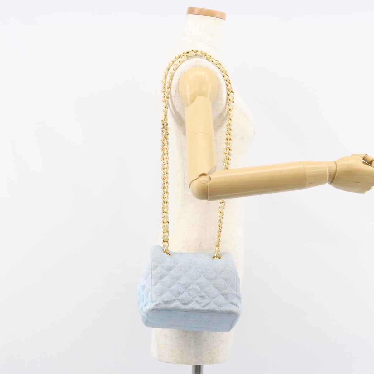 CHANEL Chain Shoulder Bag Canvas Light Blue gold CC Auth bs31503