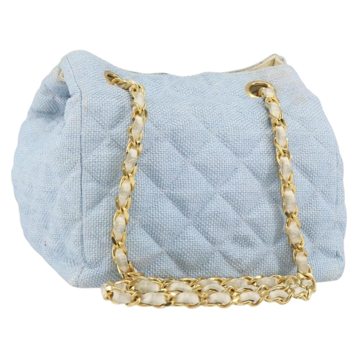 CHANEL Chain Shoulder Bag Canvas Light Blue gold CC Auth bs31503