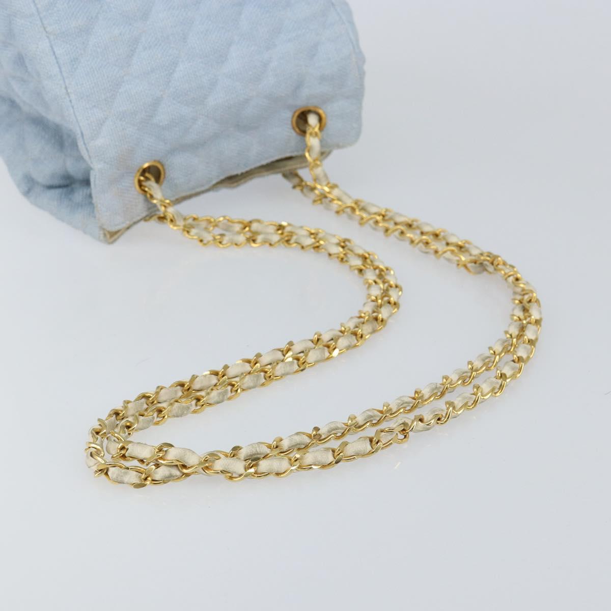 CHANEL Chain Shoulder Bag Canvas Light Blue gold CC Auth bs31503