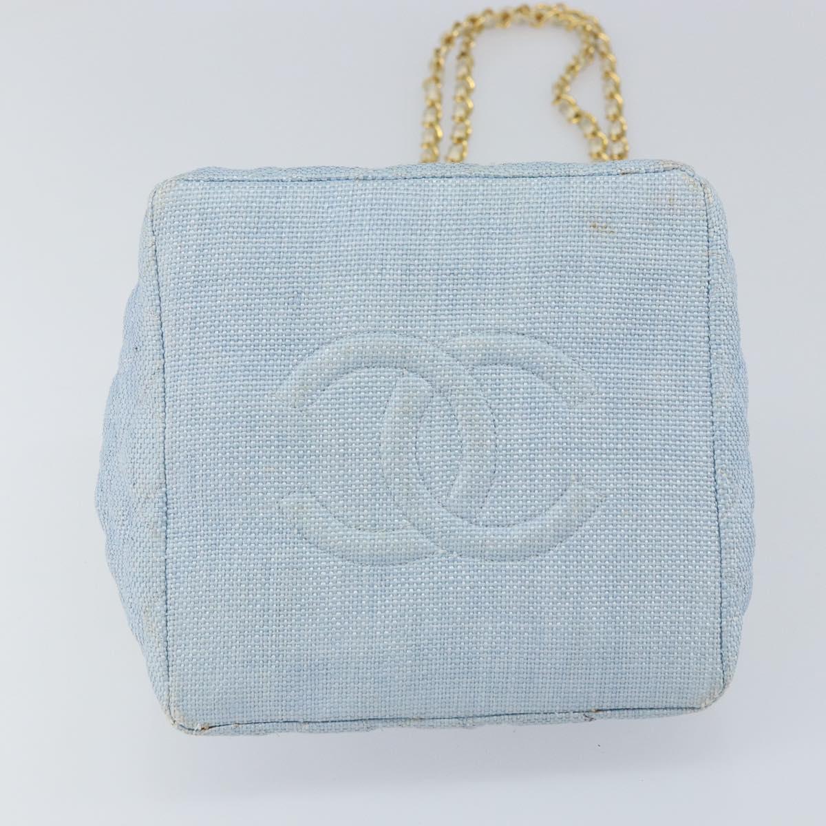 CHANEL Chain Shoulder Bag Canvas Light Blue gold CC Auth bs31503