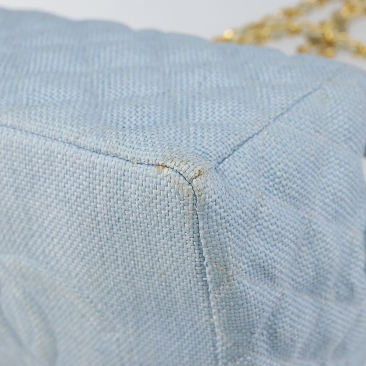 CHANEL Chain Shoulder Bag Canvas Light Blue gold CC Auth bs31503