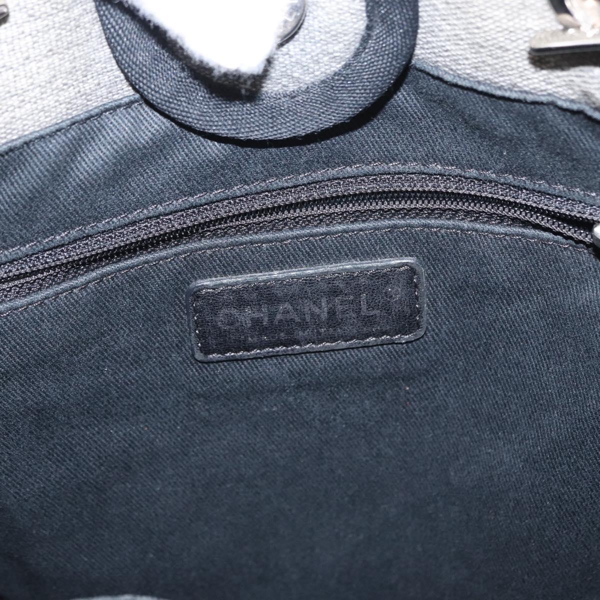 CHANEL Deauville line Chain Tote Bag Canvas Gray Silver CC Auth bs31505