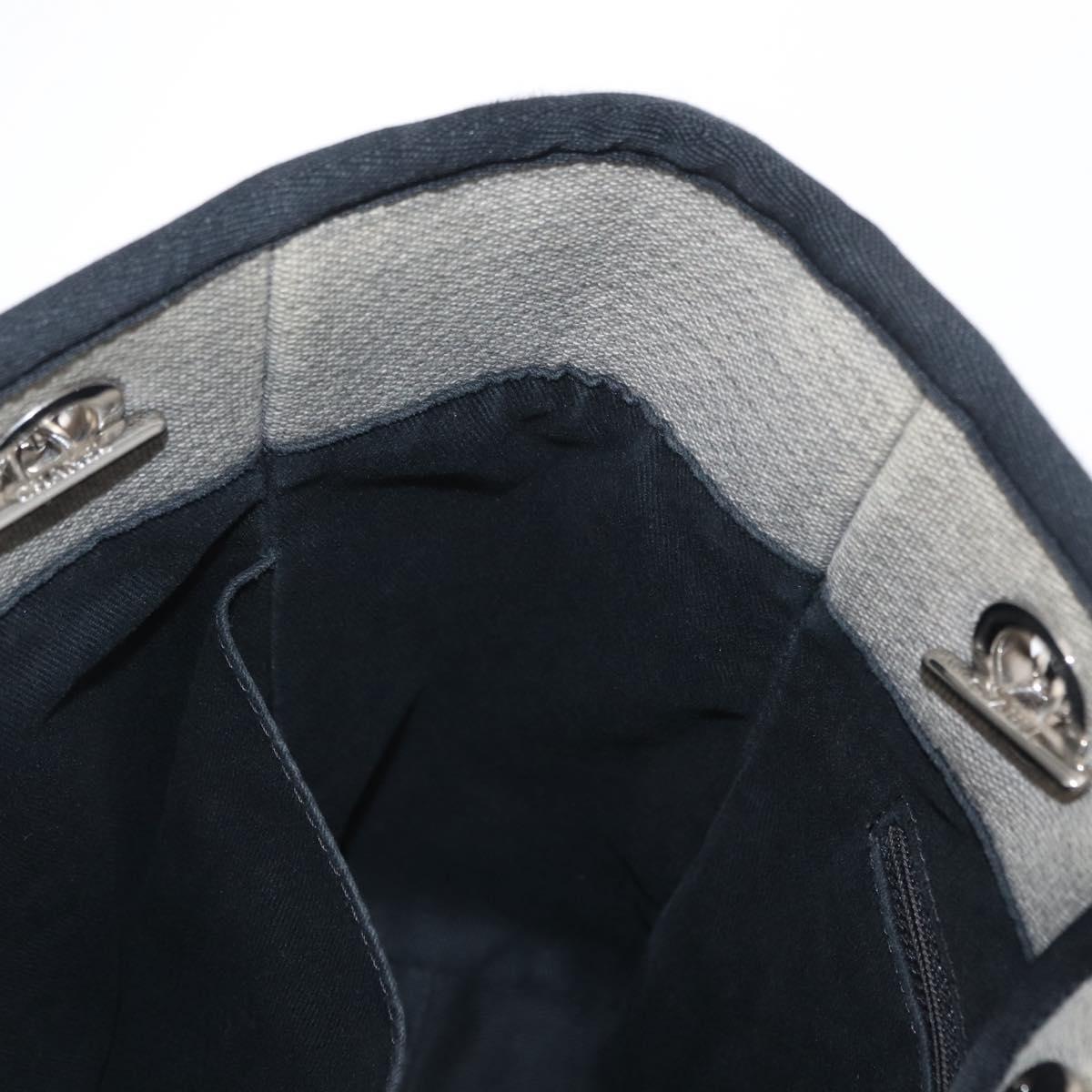 CHANEL Deauville line Chain Tote Bag Canvas Gray Silver CC Auth bs31505