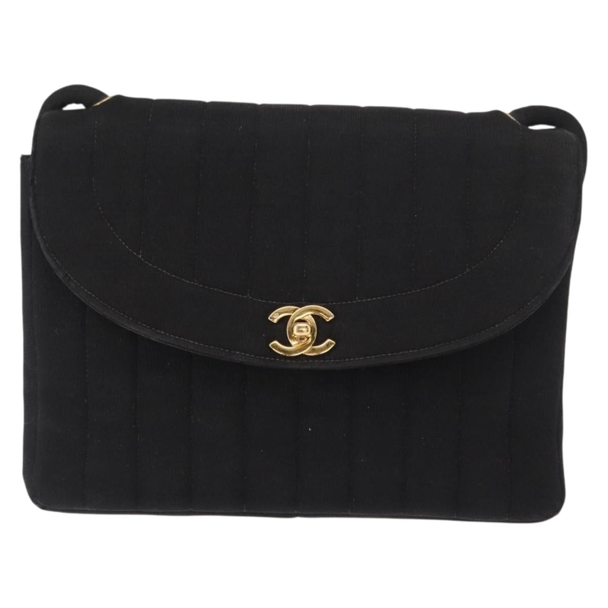 CHANEL Mademoiselle Shoulder Bag Cotton Black Gold CC Auth bs31506