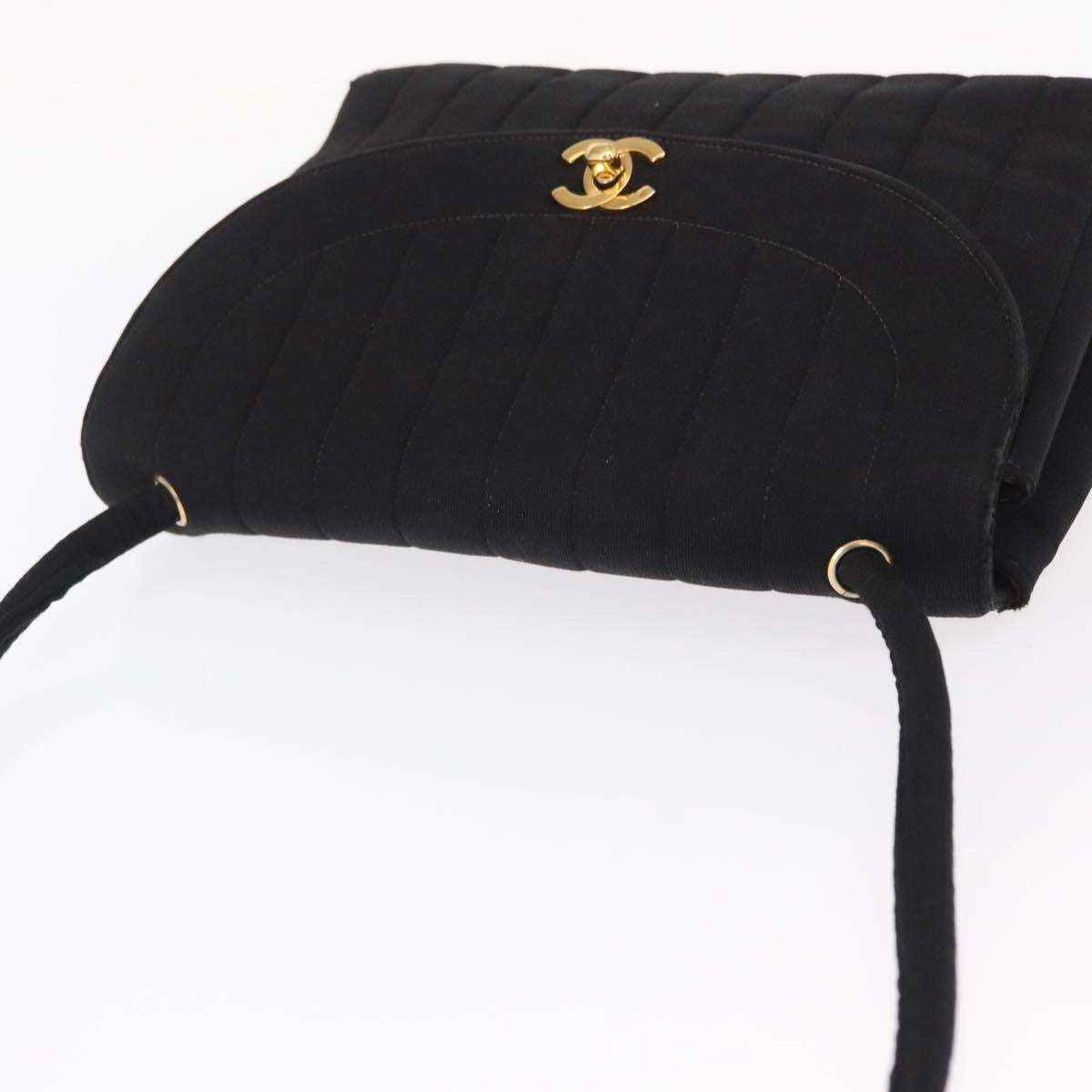 CHANEL Mademoiselle Shoulder Bag Cotton Black Gold CC Auth bs31506