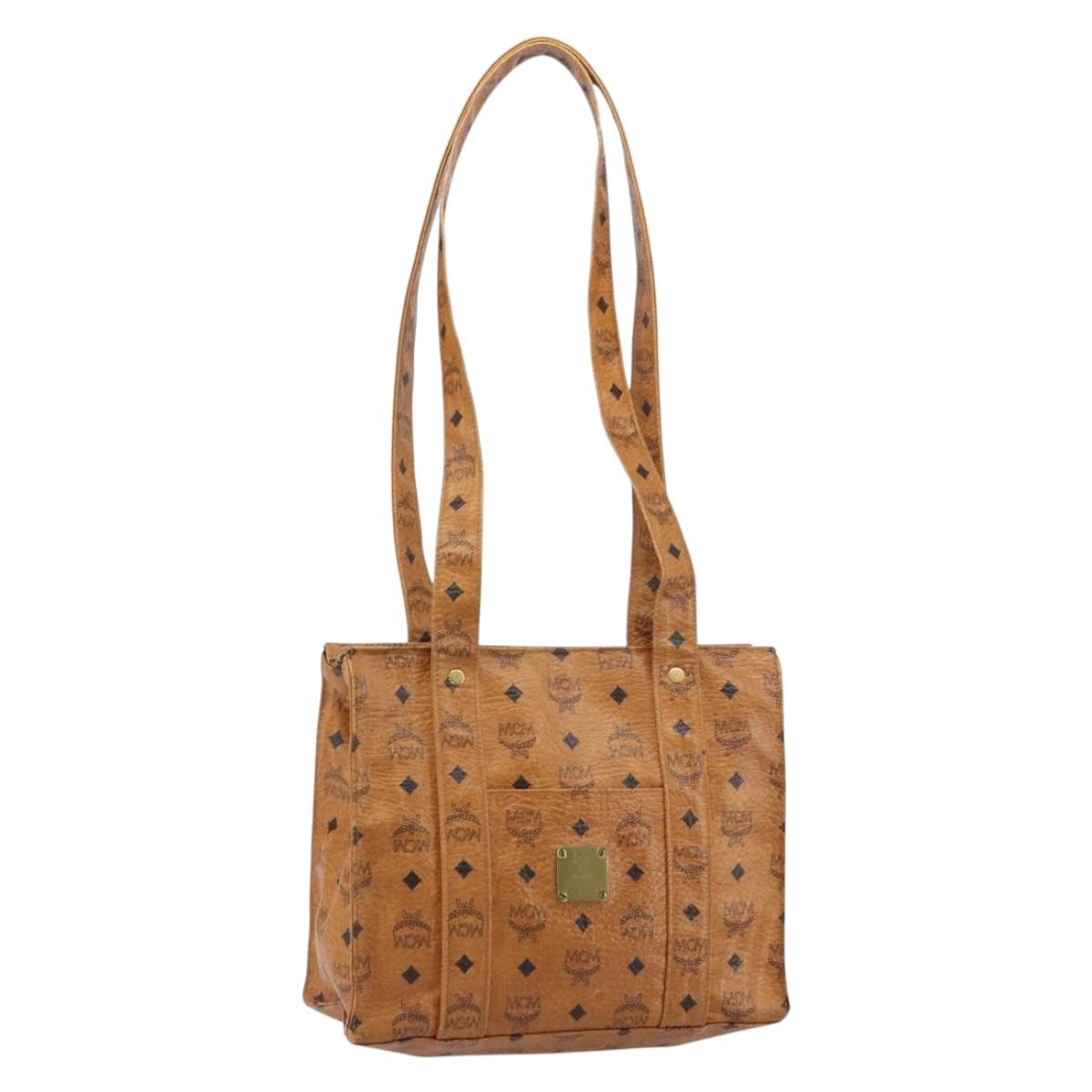 MCM Logogram Vicetos Tote Bag PVC Leather Brown Gold Auth bs31511