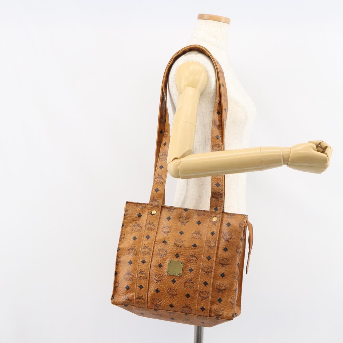 MCM Logogram Vicetos Tote Bag PVC Leather Brown Gold Auth bs31511