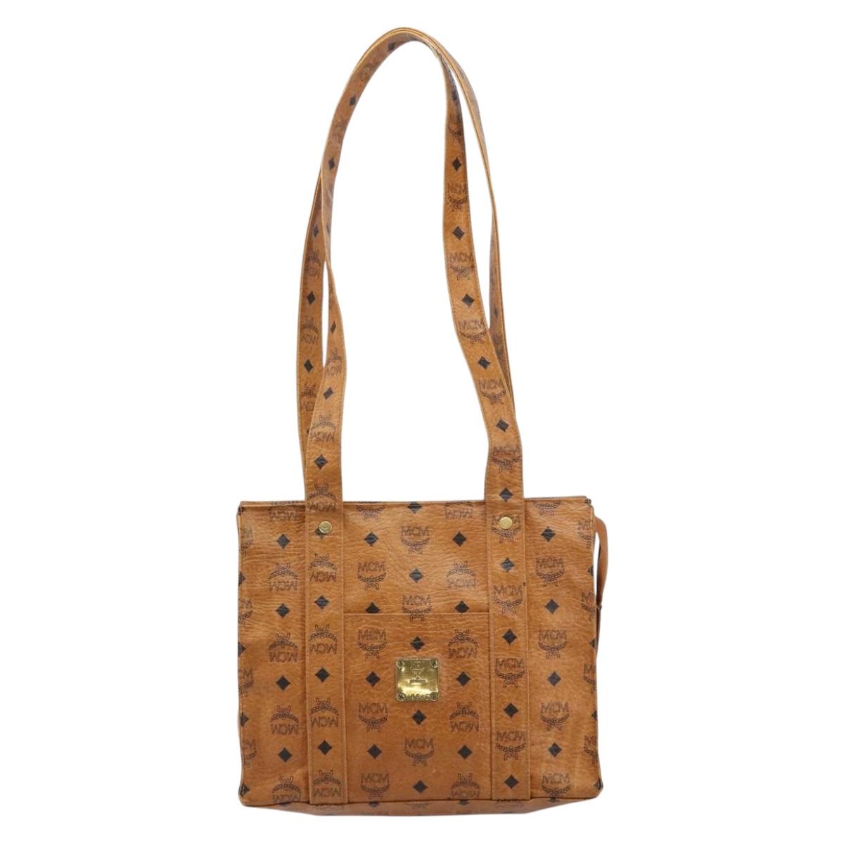 MCM Logogram Vicetos Tote Bag PVC Leather Brown Gold Auth bs31511