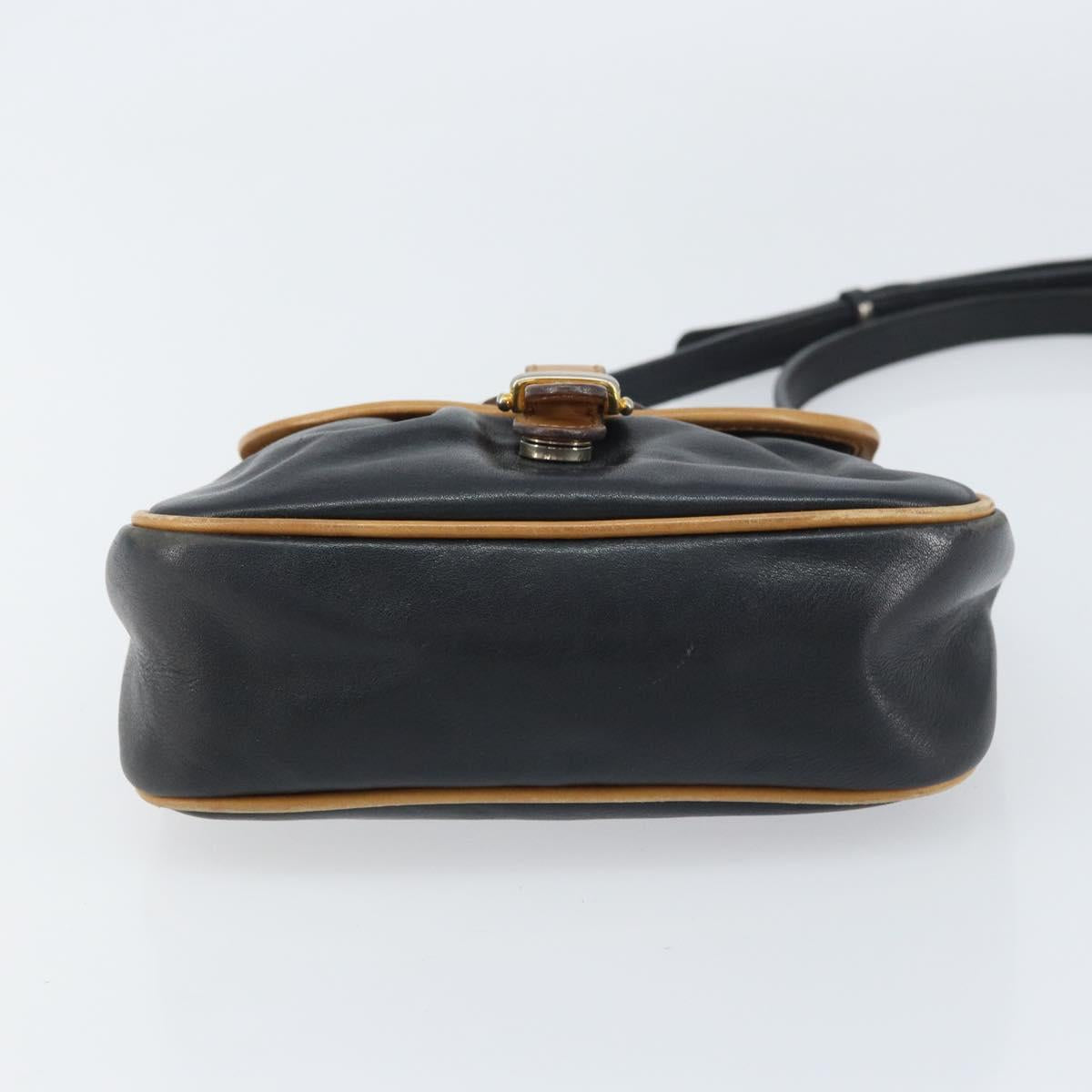 CELINE Shoulder Bag Leather Black Gold Auth bs31512