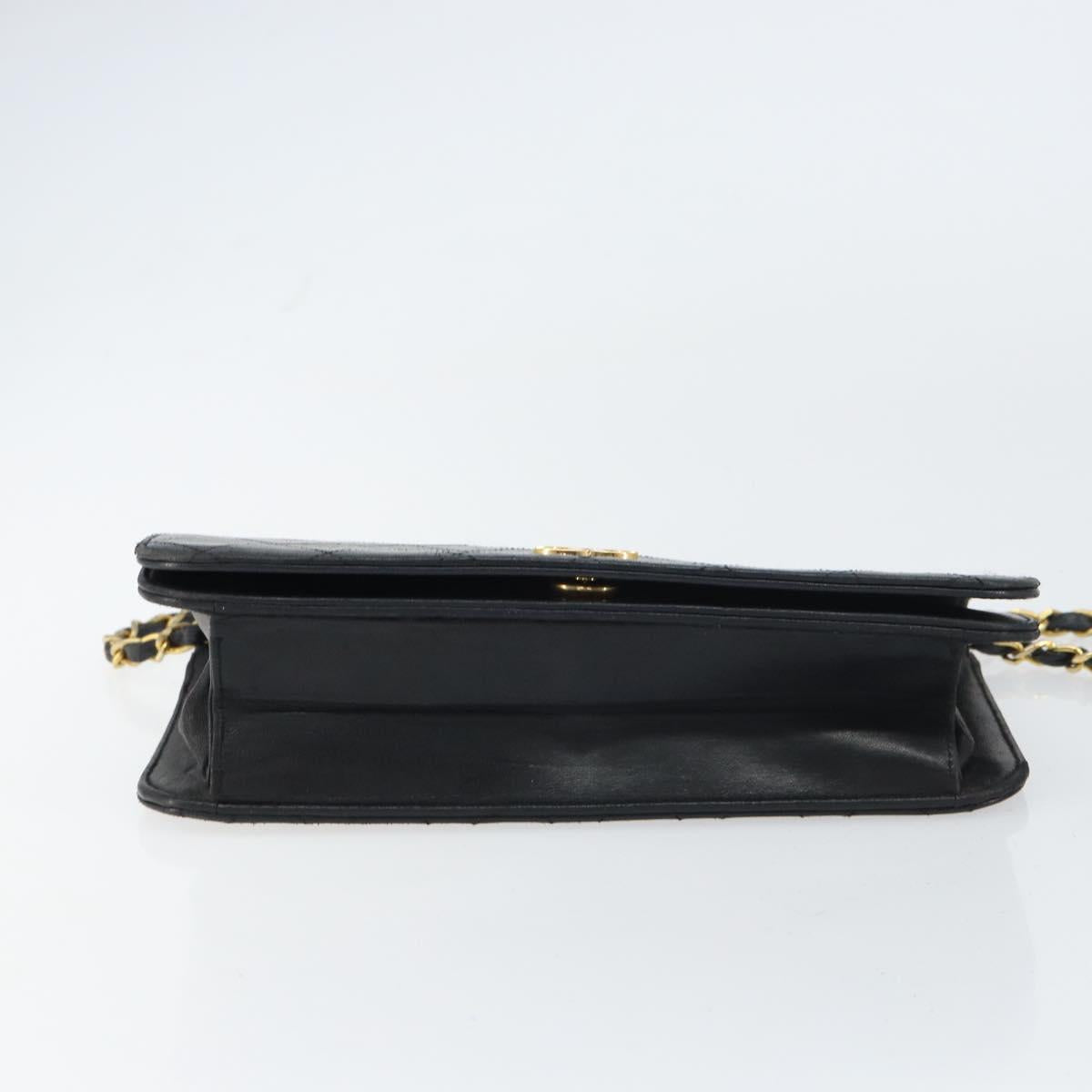 CHANEL Matelasse Chain Shoulder Bag Lamb Skin Black Gold CC Auth bs31513